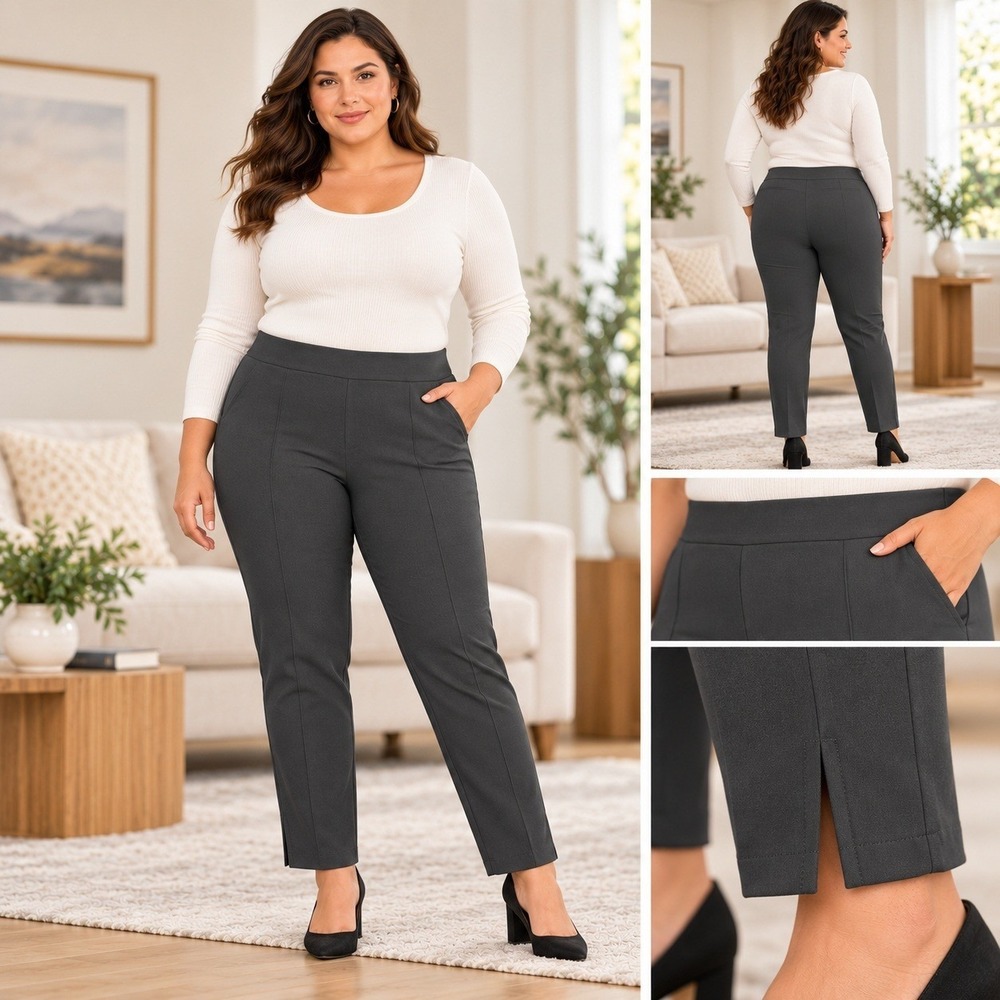 Charter Club Womens Pull On Slim Leg Dress Pants Charcoal Gray Side Vent Small